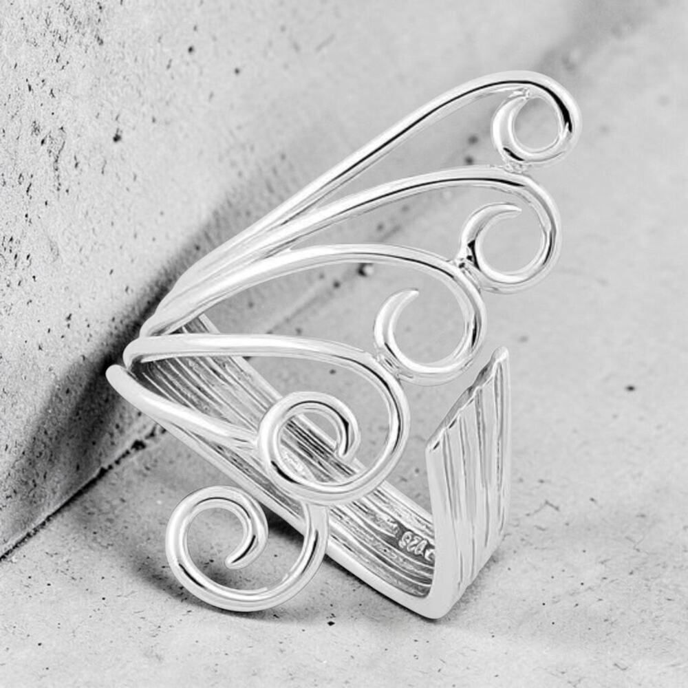 Sterling Silver Retro Crashing Waves Ring